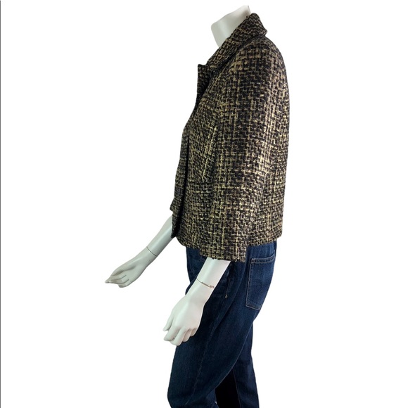 MICHAEL Michael Kors MK Size 8 Gold Tweed Wool Blend Cropped Blazer Lined - Picture 2 of 8